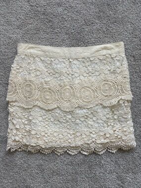 Free People Cream Crochet Lace Mini Skirt